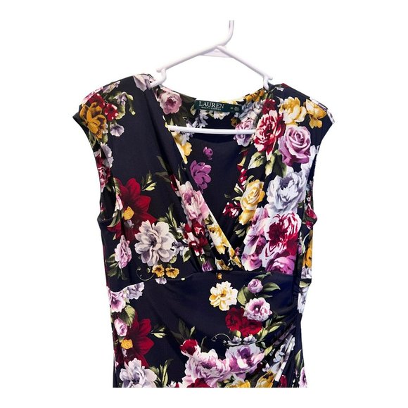 Lauren Ralph Lauren Dress Women's Size 10 Sheath Jersey Floral Faux Wrap - Picture 2 of 5
